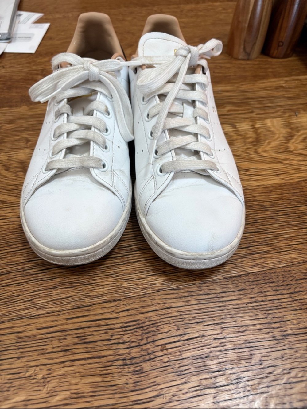 Adidas Stan Smith White Sneakers with Rare Brown Heel Detail